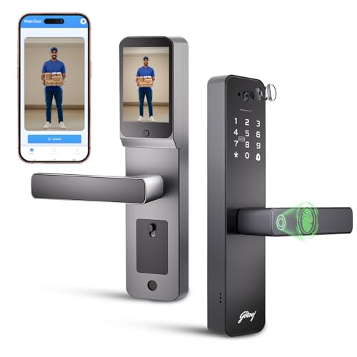 Godrej Smart Lock | Neo Pro View Digital Lock for Wooden Doors with Camera, View Screen, Wi-fi | Mobile App | Built-in Doorbell I 7 in 1 Access I 3 Yr