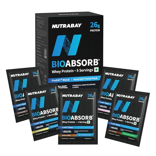 Nutrabay BioAbsorb™ Whey | ProDiFi™ for Ultra-Fast Absorption | 26g Protein | Assorted Pack, 181g | No Bloating | No Added Sugar | Fast Recovery | Ind
