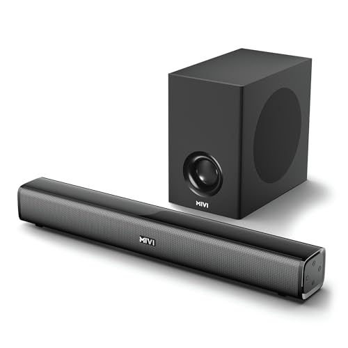 Mivi Nex 100 Sound Bar for Smart TV | 90W 2.1 Channel Home Theatre Speaker with Subwoofer | Bluetooth v5.3 | Deep Bass | Music System for Wireless | S
