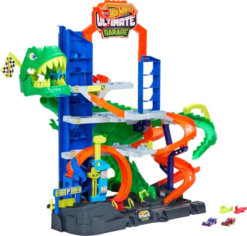 🔥 STARKER PREIS (-35%) Hot Wheels City Ultimative T-Rex Garage und 2 Druckguss-Spielzeugautos