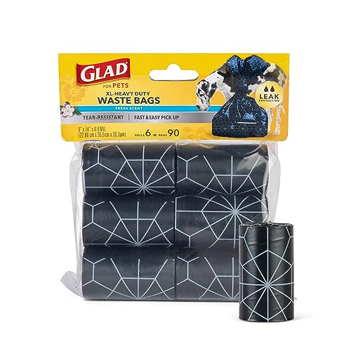 Glad for Pets Extra Large Scented Dog Poop Bags Heavy Duty Tear-Resistant Pet Waste Pickup Bags Fresh Scent Easy-Tie Handles Walking Camping Travel 90 Count 48 Pack Bulk Season Dog Walking Supply
