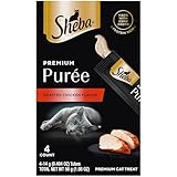 Sheba Premium Puree Cat Treats Lickable Roasted Chicken Flavor, Lickable Cat Treats, 0.49 oz. Tubes, 4 Count (Pack of 11), Total 44 Count