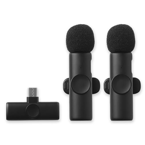 Juarez K11 Wireless Microphone 1-Drag-2 Mini Lavalier Mic – HD Voice, Noise Reduction, Dual Clip-On Mics for Mobile Phones, Vlogging, Interviews, YouT