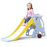 Lifelong Cuppy Unicorn Slide for Kids 27 Years Toddler Playset with Basketball Hoop Portable Durable Smooth Slider for Indoor Outdoor Play Lightweight Easy to Assemble Yellow Blue