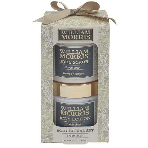 The Leonardo Collection William Morris Artichoke Body Scrub & Lotion | Exfoliating Body Scrub & Moisturiser Set | Body Wash, Shower Gel & Lotion for Women | Gift Set for Birthdays or Christmas