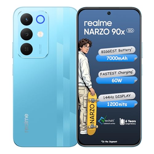 realme NARZO 90x 5G (Flash Blue,8GB+128GB) | 7000mAh + 60W Biggest Battery & Fastest Charging in the Segment* | 144Hz Bright Display | Sony 50MP AI Re