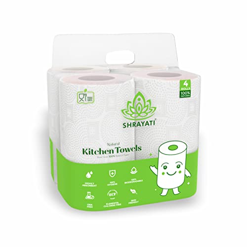 Shrayati Kitchen Paper Rolls, 2 Ply, Pack of 4 | 240 Pulls | 60 Pulls x 4 Rolls | Kitchen Paper Towel | Super Soft, Highly Absorbent Kitchen Tissue Ro