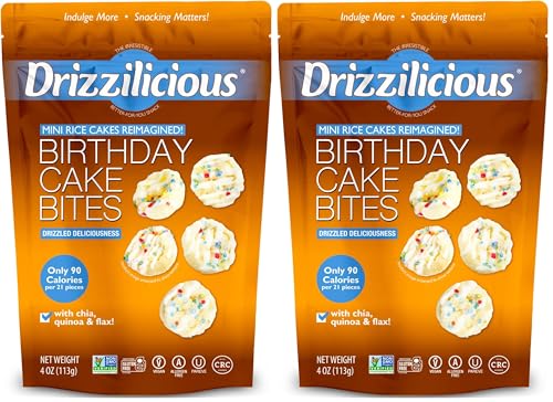 Drizzilicious Mini Rice Cakes Birthday Cake - Rice Crisps, Healthy Snack for Adults and Kids, Flavored Rice Cakes, Vegan