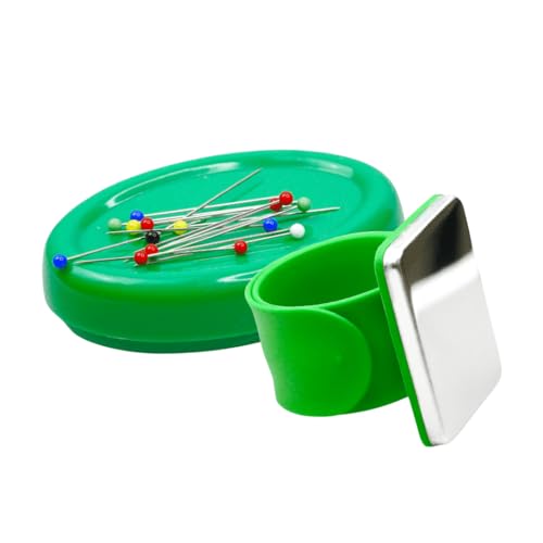 Magnetic Pin Cushions Bundle - Essential Sewing Set - Table Top + Wrist Magnetic Pin Cushion - Green