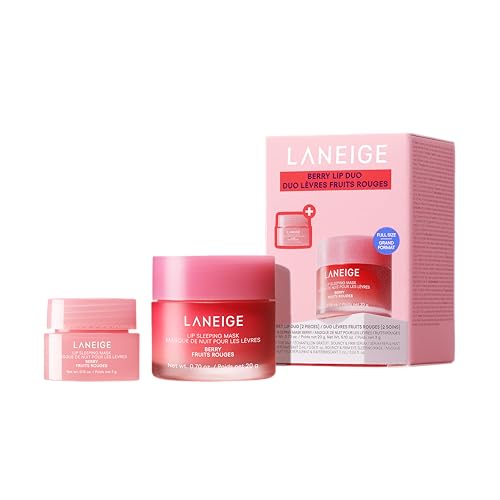LANEIGE Lip Sleeping Mask Berry Duo | Overnight Lip Treatment Mask | Hydrating Korean Lip Care with Vitamin C, Shea Butter & Coconut Oil | Includes Fu