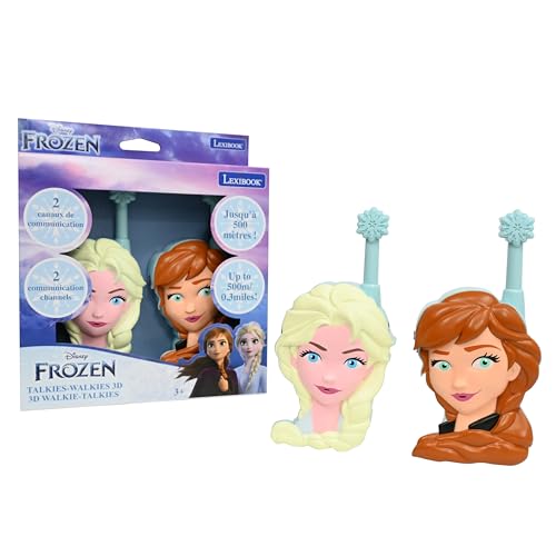 LEXIBOOK, Frozen, Anna and Elsa 3D Walkie-Talkies, 500m Range, 2 Communication Channels, Belt Clip, Blue, TW18FZLXB