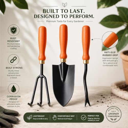 Ocean Mart Garden Tool Set of 3 Pcs - Home Tools & Gardening Tools Kit for Home Garden- (Big Trowel, Cultivator, Weeder) - Terrace Gardening Accessori