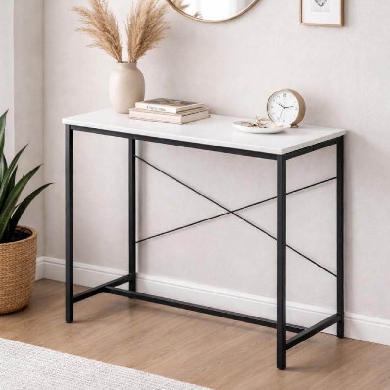 Amazon Brand - Solimo Study Table for Home Office | Engineered Wood Computer Desk | Compact & Sturdy Desk for Small Spaces | White | L 90 x W 61.5 x H