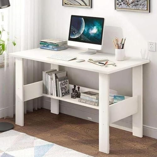 Amazon Brand - Solimo Study Table | Engineered Wood Computer Desk with Storage Shelf | Laptop & Writing Desk for Home Office & Students | White | L 90