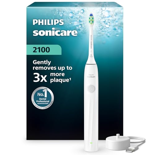 (-16%) Philips Sonicare Series 2100 Elektrische Zahnbürste – Schallzahnbürste mit zwei Intensitätsstufen, EasyStart-Funktion, SmarTimer, 14 Tage Akkulaufzeit, Weiß, Modell HX4021/01, [Neu]