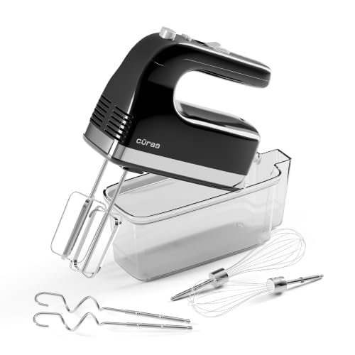 CÜRAA Hand Mixer | 300 Watts | 5 Speed Control with Turbo Mode | Egg Beater Electric with Whisk & Dough Hooks | Handheld Mixer for Cake, Cream, Dough,