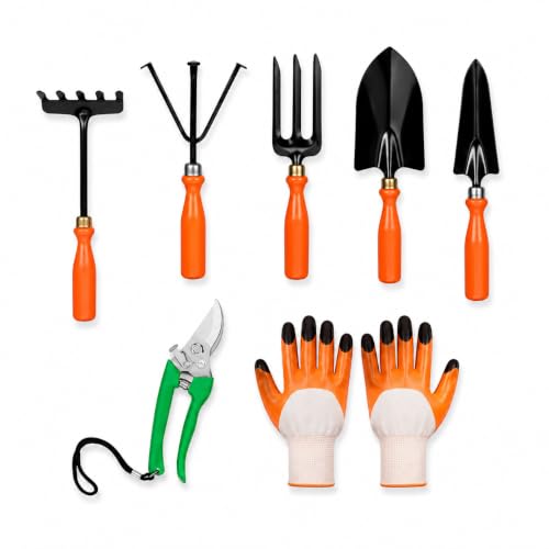 Tools, 7Pcs Gardening Tools Kit for Home Garden - (Cultivator, Fork, Trowels, Weeder, Gloves, Pruner Cutter), Lightweight, Portable, Durable Gardening