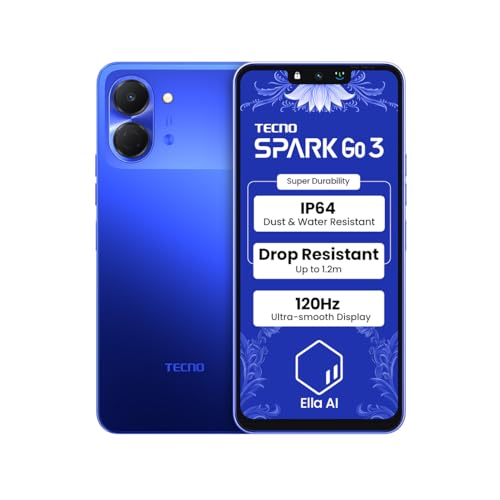 Tecno Spark GO 3 (Galaxy Blue, 4GB+64GB | Super Durability Drop Resistant & IP64 Rated | Make Calls Without Network* |Ella Al in Your Own Language | S