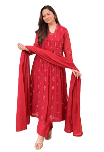 Women Embroidery Solid Anarkali Kurta and Pant Set with Dupatta|Silk|Regular Fit