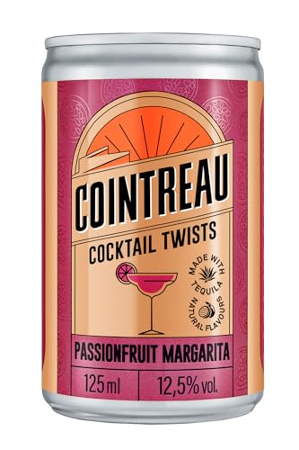 Cointreau Cocktail Twists, Passionfruit Margarita, 12.5% ABV, Case of 12 x 125ml Cans, Pre-Mixed and Ready to Drink with Tequila, Passion Fruit and Lime, Bar Strength and Premium Quality
