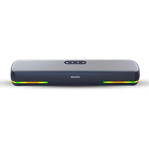 Philips TAB4120BL/94 Wireless Bluetooth Soundbar, 20W, 8H Playtime, Bluetooth 5.1, TWS Mode, RGB Light, LED Indicator, Built-in Mic, Voice Assistant, 