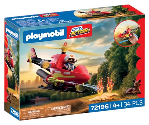 (-30%) PLAYMOBIL | City Action | Feuerwehr‑Helikopter | Einsatzheli mit Wasserspritzfunktion, Pilot & Rettungszubehör | Für Kinder ab 4 Jahren | 72196
