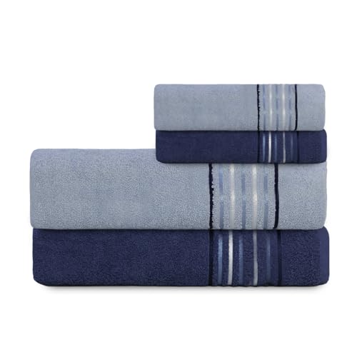 Jogo de Banho 4 peças - Banhão - 2 de rosto e 2 Vitta Plus Select 400g/m² Marinho com Azul Claro Camesa