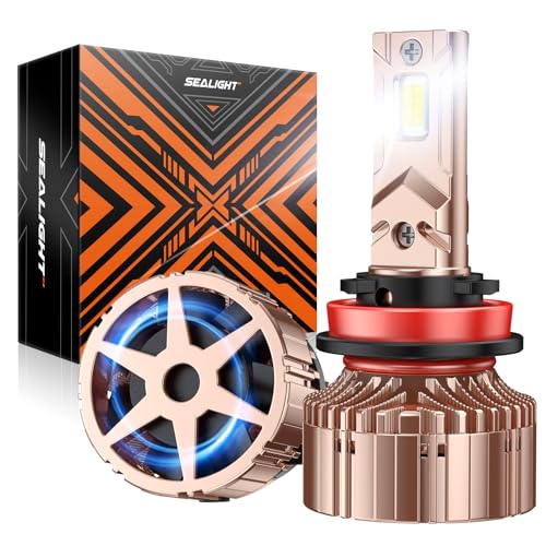 SEALIGHT X6S H11 LED Headlight Bulbs 6000K Cool White 25000RPM Fan IP68 Pack of 2