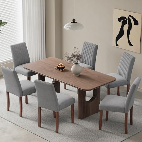 30,00€ Coupon! COLAMY Esszimmerstühle 6er Set, Polsternder Stühle Esszimmer mit Rückenlehne, Küchenstühle Gepolstert, Stoff Dining Chairs Holzbeinen für Esszimmer, Küche, Restaurant, Dunkelgrau
