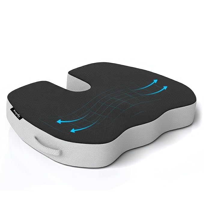 Lifelong Coccyx Cushion, Donut Pillow for Tailbone Pain Relief, High-Density Foam, Standard Size, Mesh Grey &amp; Black