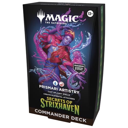 Amazon.com: Magic: The Gathering Secrets of Strixhaven Commander Deck - Prismari Artistry (100-Card Deck, Deck Box + Accessories) : Toys & Games