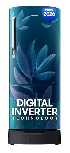 Samsung 183 L, 4 Star, Digital Inverter, Direct-Cool Single Door Refrigerator (RR20H28249U/NL, Paradise Bloom Blue, Base Stand Drawer, Single Touch De