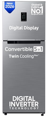 Samsung 301 L, 2 Star, Convertible 5-in-1 Digital Inverter with Display Frost Free Double Door Refrigerator (RT31H4522S9/HL, Silver, Refined Inox, 2026 Model)