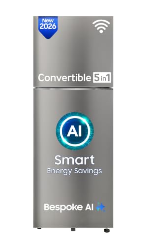 Samsung 330 L, 2 Star, Convertible 5-in-1, Digital Inverter, Frost Free Double Door, WiFi Bespoke AI Refrigerator (RT34HG5A42SLHL, Silver, Ez Clean St