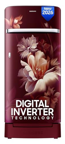 Samsung 189 L, 5 Star, Digital Inverter, Direct-Cool Single Door Refrigerator (RR21H2H25RZ/HL, Midnight Blossom Red, Base Stand Drawer, Single Touch D