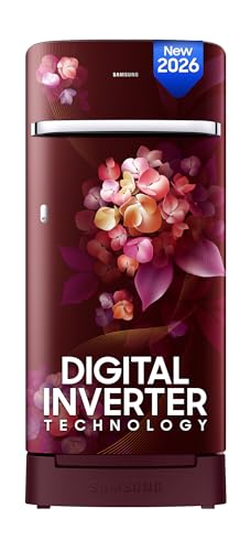 Samsung 215 L, 5 Star, Digital Inverter, Direct-Cool Single Door Refrigerator (RR23H2H35HT/HL, Red, Hydrangea Plum, Base Stand Drawer, Single Touch De