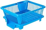 HomeWiz Dish Drying Rack 3 in 1 HeavyDuty Dish Drainer Basket with Drain Tray Built in Cutlery Holder Strong Plastic Dish Drying Rack for Plates Bowls Kitchen Countertop Organizer Blue