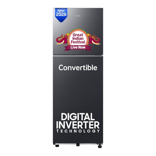 Samsung 236 L, 3 Star, Convertible, Digital Inverter Frost Free Double Door Refrigerator (RT40H28U3FHL, Black DOI, 2026 Mod…