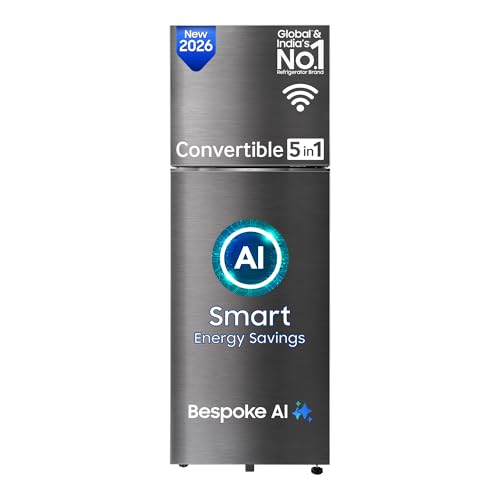 Samsung 330 L, 3 Star, Convertible 5-in-1, Digital Inverter, Frost Free Double Door, WiFi Bespoke AI Refrigerator (RT34HG5A23BXHL, Luxe Black, 2026 Mo