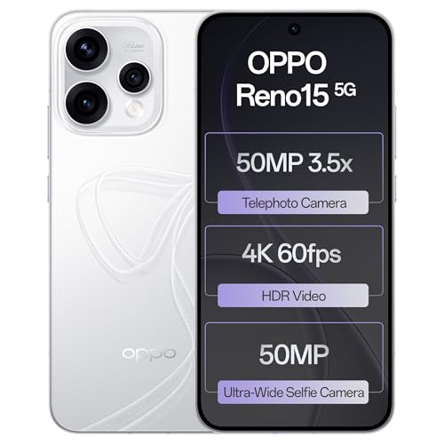 Oppo Reno15 5G (Glacier White, 12GB RAM, 512GB Storage) with No Cost EMI/Additional Exchange Offers