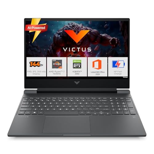 HP Victus, AMD Ryzen 7 7445HS, 4GB RTX 2050, 16GB DDR5(Upgradable) 512GB SSD, FHD, 144Hz, 300 nits, IPS, 15.6''/39.6cm, Win11, M365* Office24, Mica Si