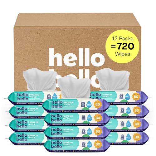 Hello Bello Premium Fragrance-Free Baby Wipes, with Chamomile & Aloe Extracts for Sensitive Skin - 12 Resealable Pack...