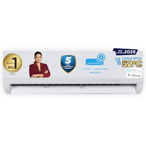 Midea 1.5 Ton 3 Star, New Star Rated, Wifi Inverter Split AC with 6-in-1 Convertible Cooling, Turbo Mode, Heavy Duty Cooling at 52℃, Auto Clean&HD+PM 
