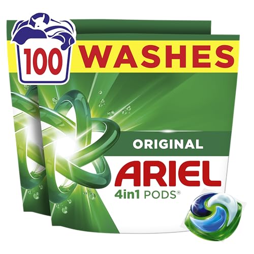 Ariel 4in1 PODS®, Washing Liquid Laundry Detergent Capsules 100 Washes, Original, Stain & Odour Removal in 1 Wash, Great Even in Cold & Short