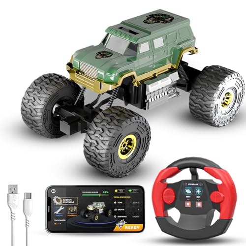 Cockatoo-Kids Trailblazer 2WD Rechargeable Remote Control Car with App & Remote, Off-Road Monster Truck Toy for Boys Girls, Nitro Boost, Shock Absorbe