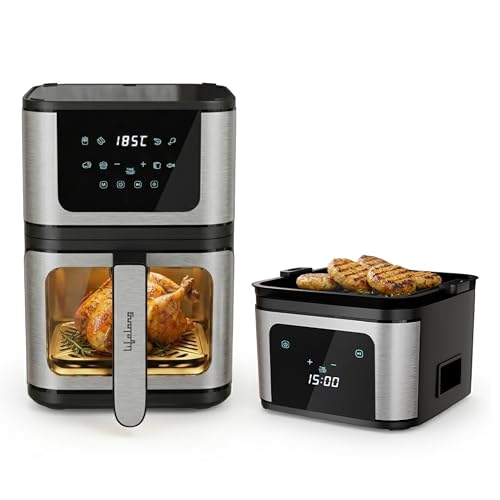 BRIK 2-in-1 Air Fryer & Grill | 1350W, 8 Preset Menus | 4.2L See-Through Basket | Detachable Flip Design for Air Fry & Grilling | Use Little to No Oil