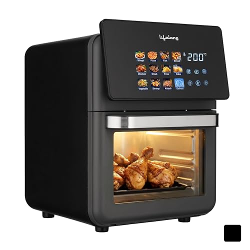 Lifelong Air Fryer Oven 10L | 12 Preset Modes | 1350W Power | Healthy Low Oil Cooking, Rapid Air Technology, Glass Lid | LED Touch Display | Nonstick 
