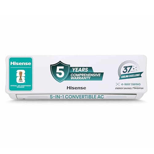 Hisense 1.0 Ton 3 star Inverter Split AC(Copper, 5-in-1 Convertible with Intelligent 4 modes, 4 Way Swing, Anti corrosion, Long Air Distance, AS-12TR4R3E, White