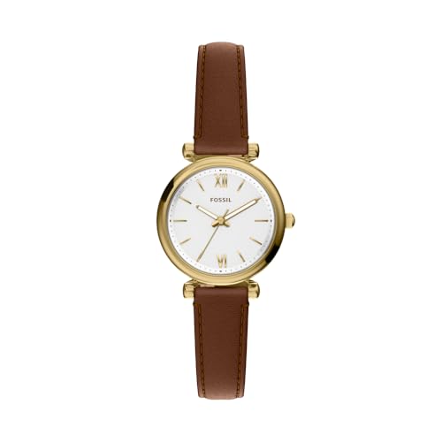 (-19%) Fossil Carlie Watch für Damen, Goldfarbenes Quarz-Dreizeigerwerk mit Edelstahlarmband
