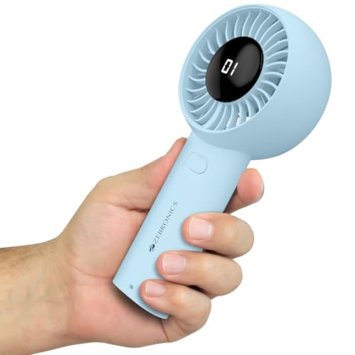 Zebronics Heat Buster 200, Portable Hand Fan, Upto 12h Backup, 3600mAh Rechargeable Battery, 5 Speed Modes, Upto 5.9m/s Airflow, LED Display, for Trav